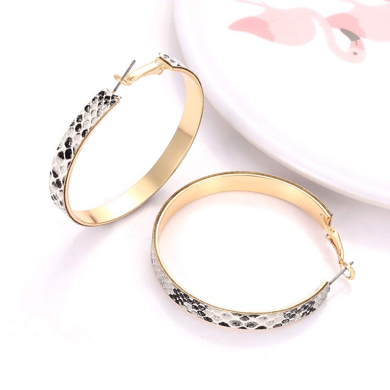 PHALIN Hoop Earrings for Women Leopard Hoop Dangle Earrings Bohemia Statement Circle Earring Studs (B Snakeskin) - Image 2